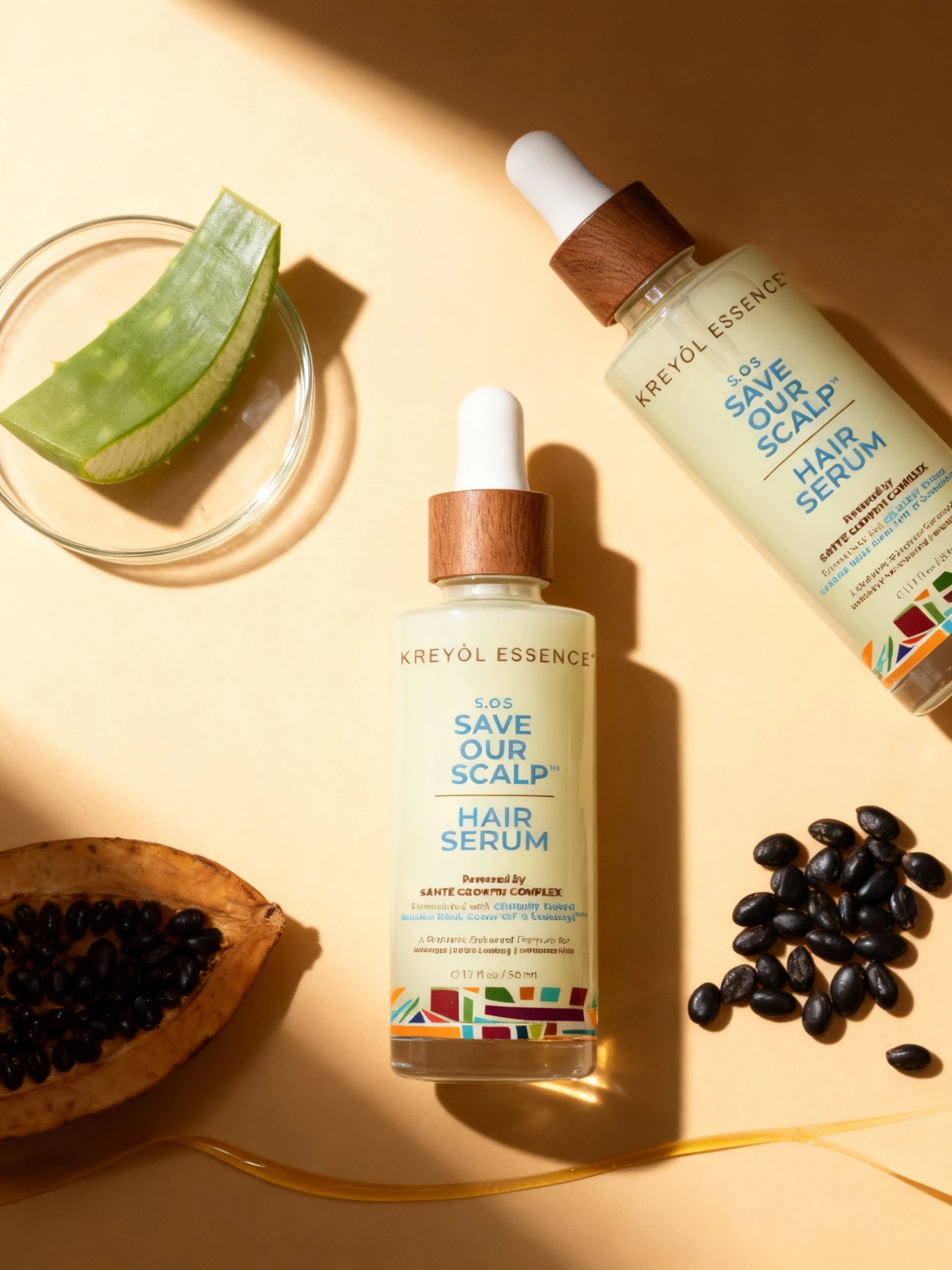 Kreyòl Essence S.O.S Save Our Scalp hair serum with aloe and castor oil ingredients